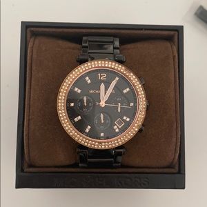 Black Rose Gold Rhinestone Michael Kors Watch